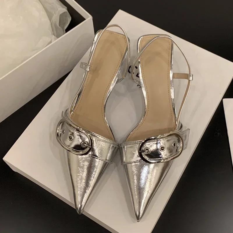 Women Sandals Pointed Toe Mid Heels Shoes Designer 2024 New Party Dress Slippers Summer Casual Pumps Mujer Zapatillas Slides