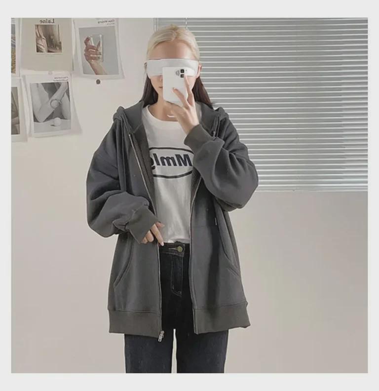 Women’s Loose Fit Hooded Cardigan - Early Autumn Zipper Sweater, Trendy Korean Style for Students.