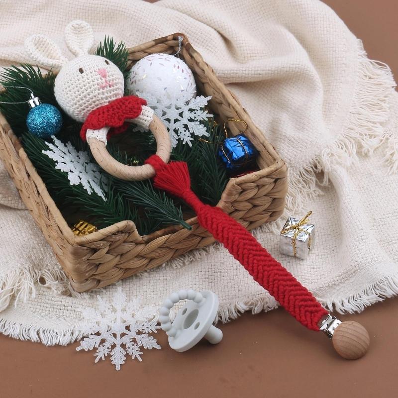 Pacifier Holder Teething Toy Set for Infant for Play Cartoon Crochet Cute Shower Gift Newborn Gift Nursing Pendant Toy