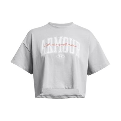 Heavyweight Scripted Wordmark Crew Neck Short Sleeve T-Shirt Women Tops Gray 1383050-011
