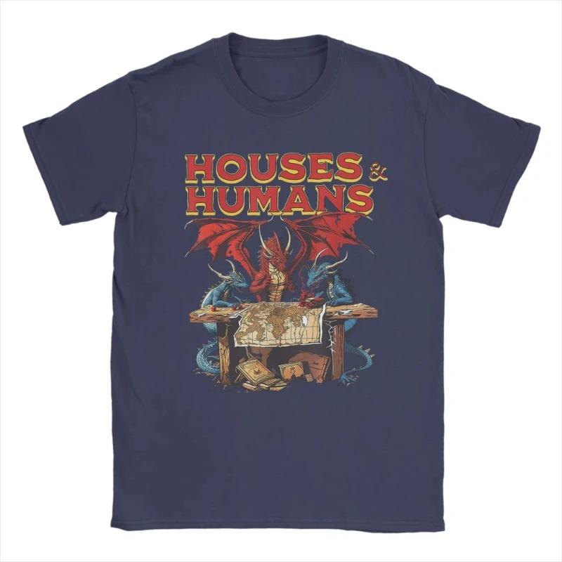 Popular Houses and Humans Retro 90s T-Shirts Men 100%Cotton T-Shirts Dungeon Dragon DnD New Short Cotton Best Selling Round Neck