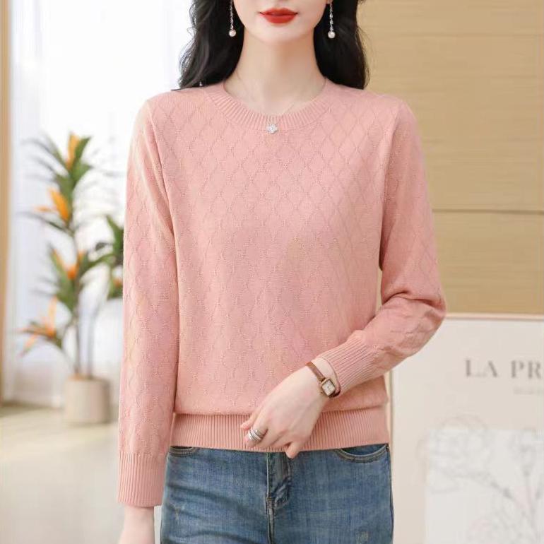 Cashmere Sweater for Women's Autumn and Winter Round-neck Loose Pullover Solid-color Long-sleeved Knitted Sweater Inner Layer Top