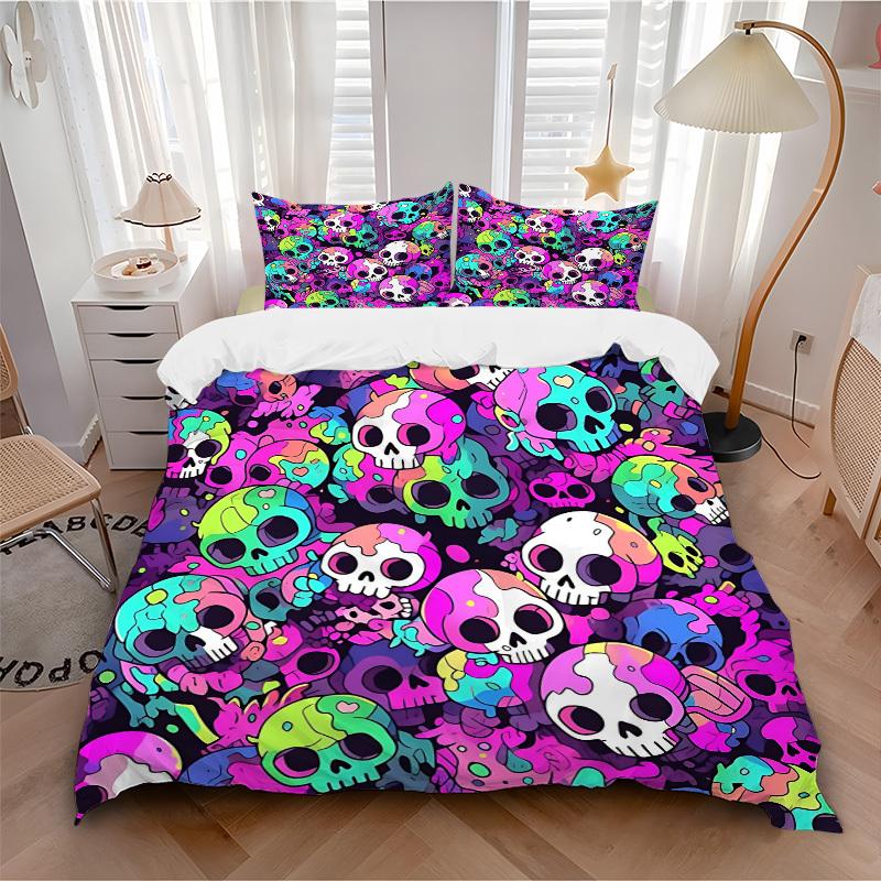 

3pcs bedding set Skull Party Includes 1 Comforter + 2 Pillowcases, Without Pillow Inserts, Soft Comfortable,a0909080 135x200cm