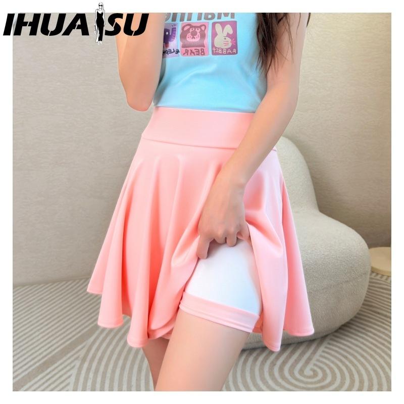 Fashion 16 Ihuasu Color Womens Casual Solid Color Print Summer Spring Skirt