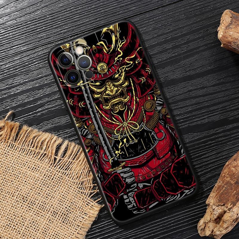 Japan Oni Samurai Yokai Mask Dragon Art Black Cover For Apple iPhone 15 13 14 12 11 Pro Max Mini XS 6 7 8 Plus Cases Soft Fundas
