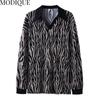 MODIQUE Frühling Sommer Übergröße Neue Damen Lose Vintage Zebrastreifen Bluse Shirts Weibliche Chiffon Casual Übergröße Langarm V-Ausschnitt Top