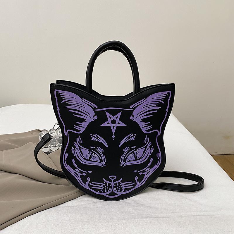 Horror Black Cat Shoulder Bags Halloween Gloomy PU Leather Designer Women Handbags Punk Spooky Novelty Female Crossbody Purse