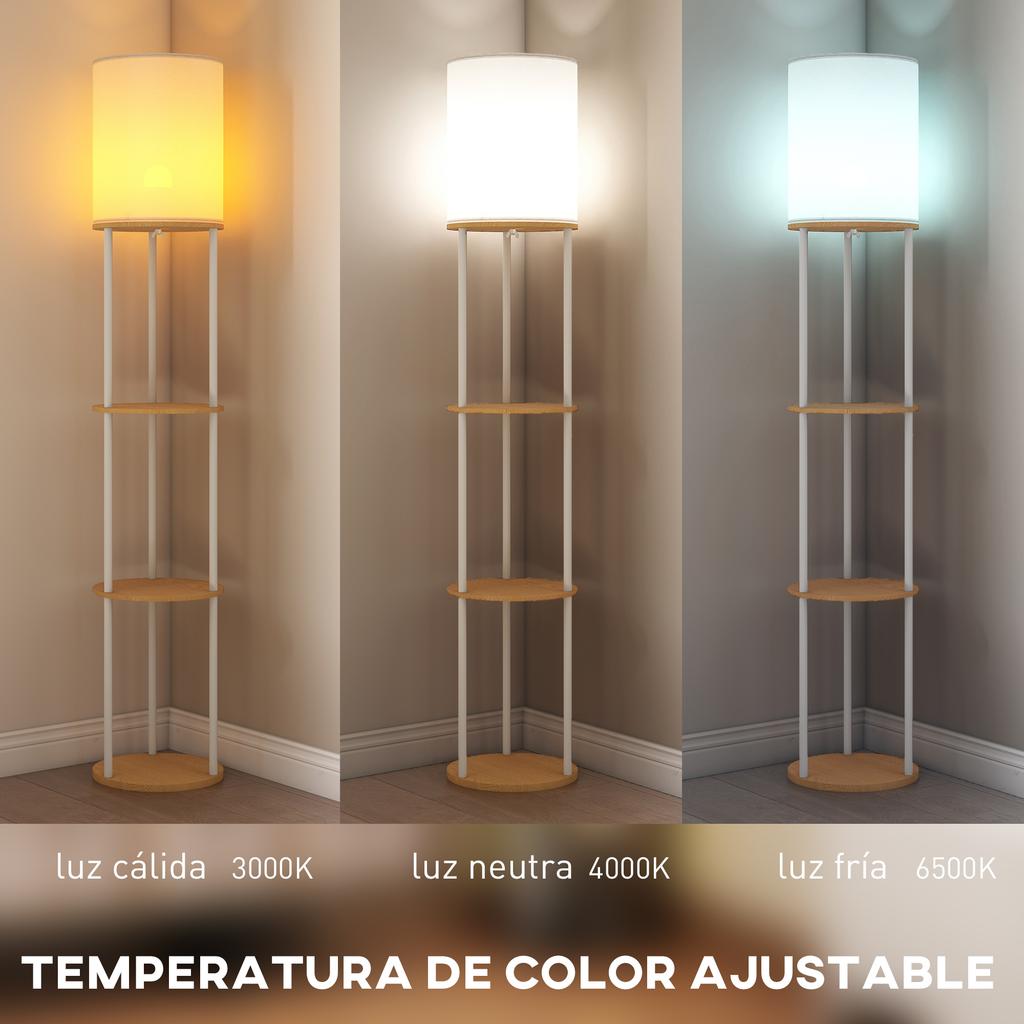 Floor Lamp, Shelves, 3 Color Temperatures, Remote Control, Natural