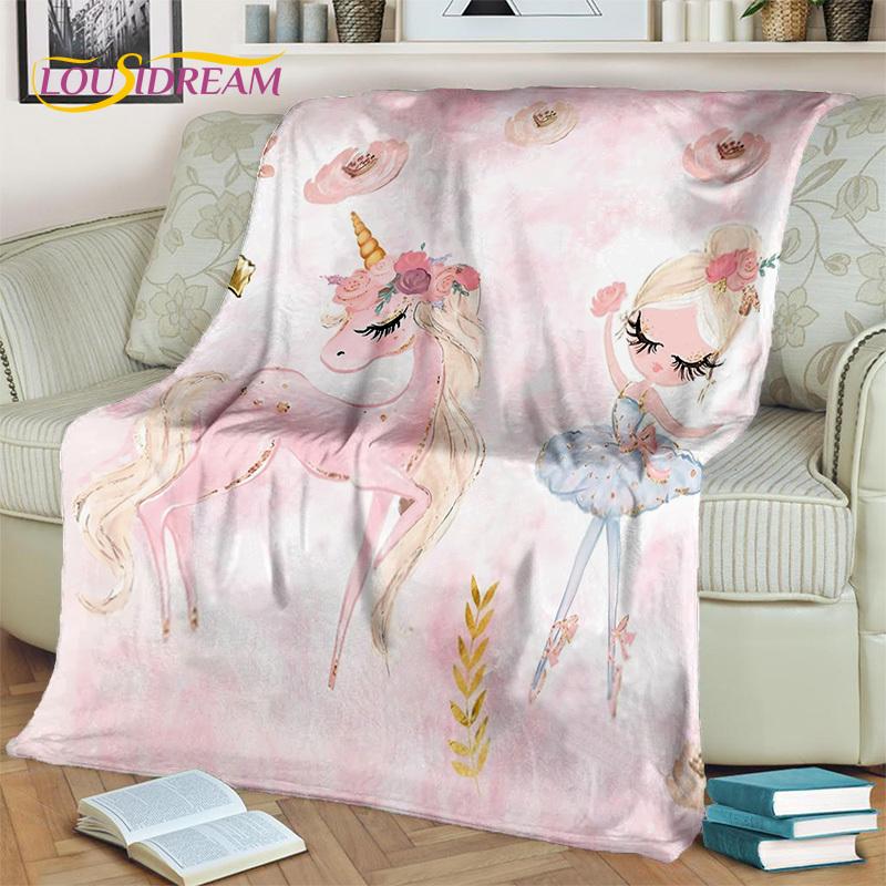 Snová baletka, balerína, víla, labuť, jednorožec, kreslená deka, měkká přehozová deka pro domov, ložnici, postel, pohovku, piknik, cestování, pro děti