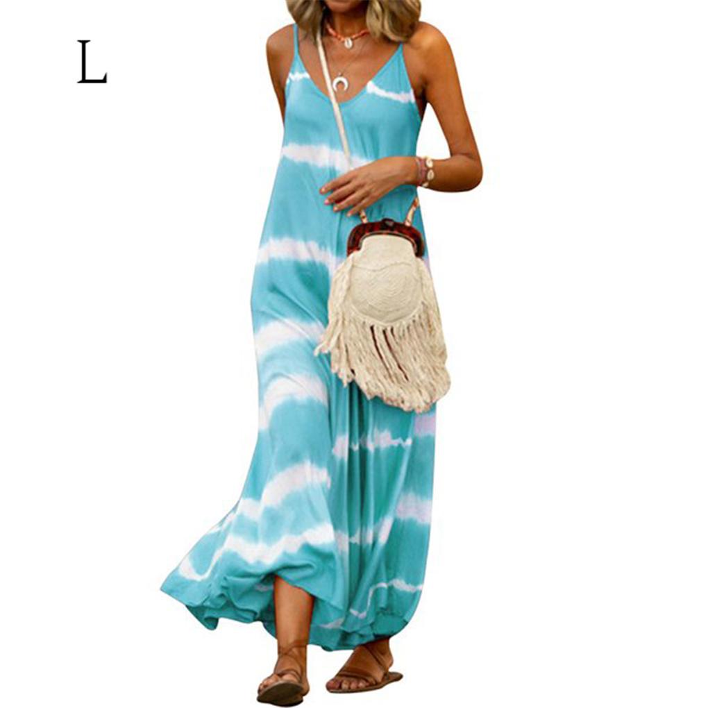 Women Tie Dyed Striped Printed V Neck Sleeveless Maxi Dress