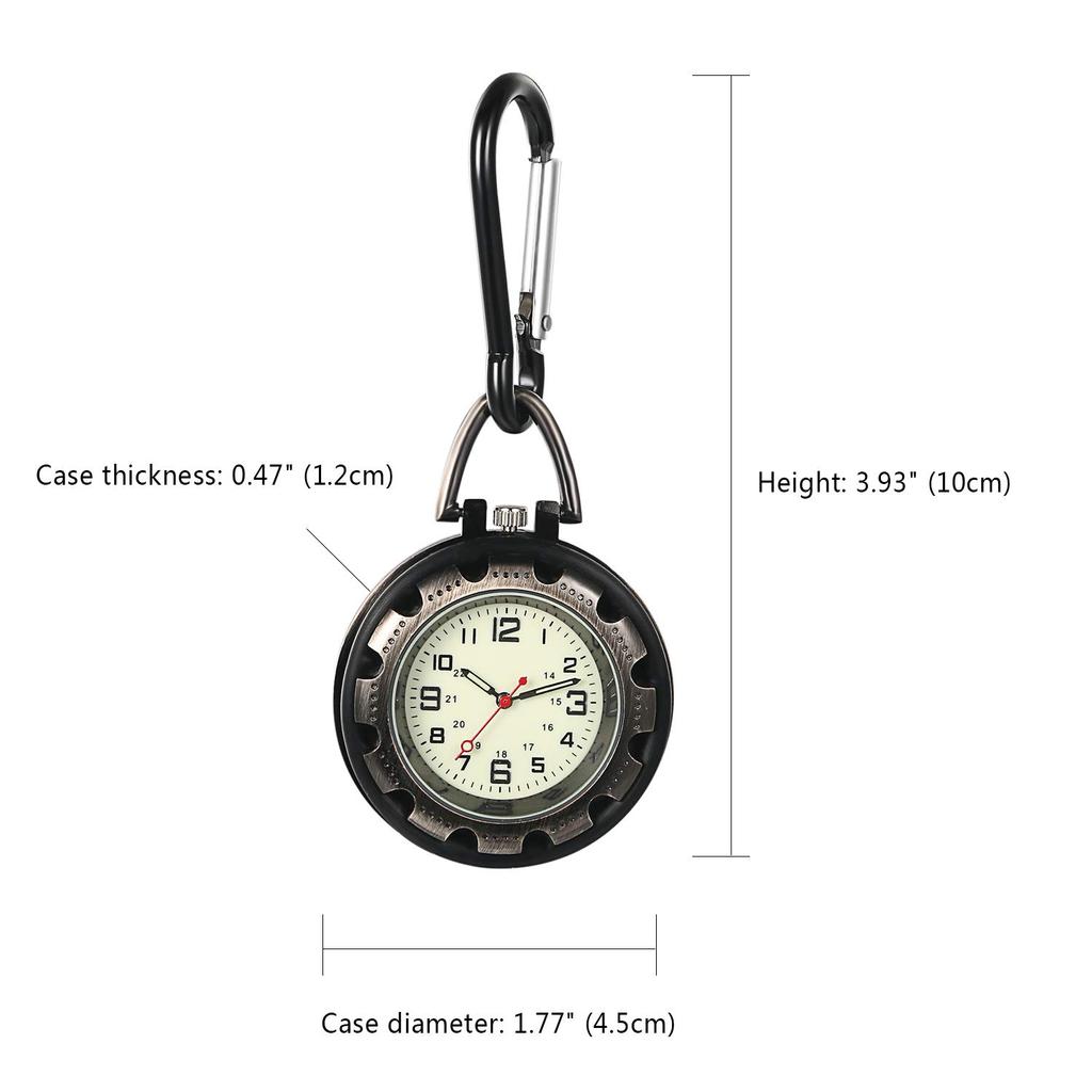 JEWELRYWE Nurse Watch Carabiner Luminous Dial Keychain Simple Bag Pocket Watch Silver