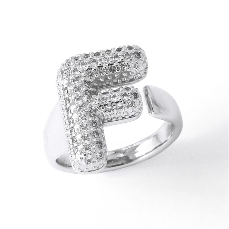 Letter Design Ring with Clear Stone Detail, Copper Base Fashion Jewelry for Daily Outfits, Party Styling and Gifts