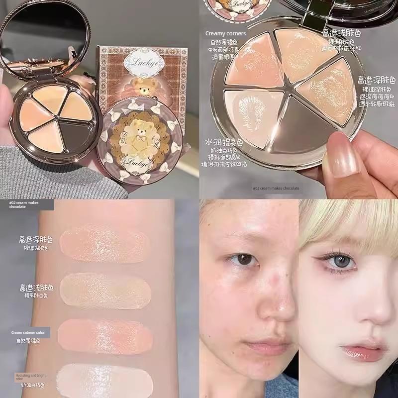 Flawless Base Makeup! Four-Color Concealer That Moisturizes, Fills, and Covers Dark Circles, Acne Marks, and Spots. Makeup Artist's Special Palette