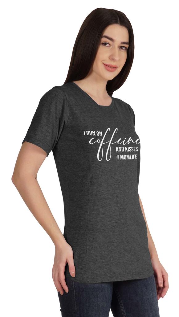 Inkmeso I Run On Coffeine And Kisses #Momlife Graphic Tshirt Short Sleeve