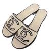 Used AUTHENTIC CC Flat Sandals Mule Size36 Creme Black Patent Leather