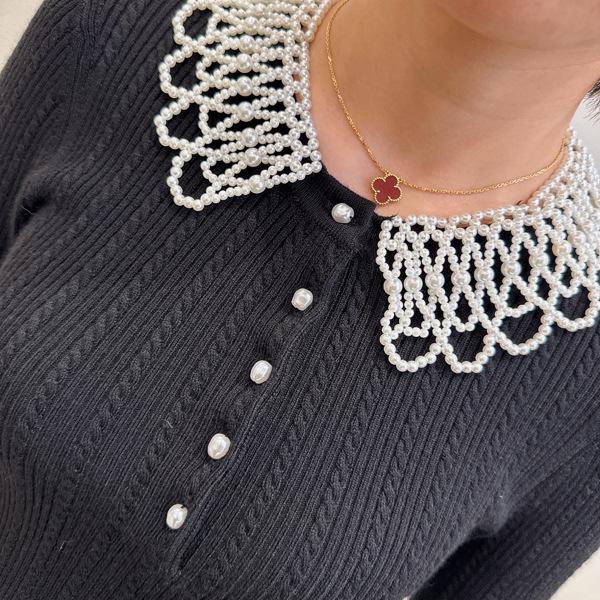 Women's 2025 Autumn/Winter French Fashion Beaded Dress with Detachable Doll Collar