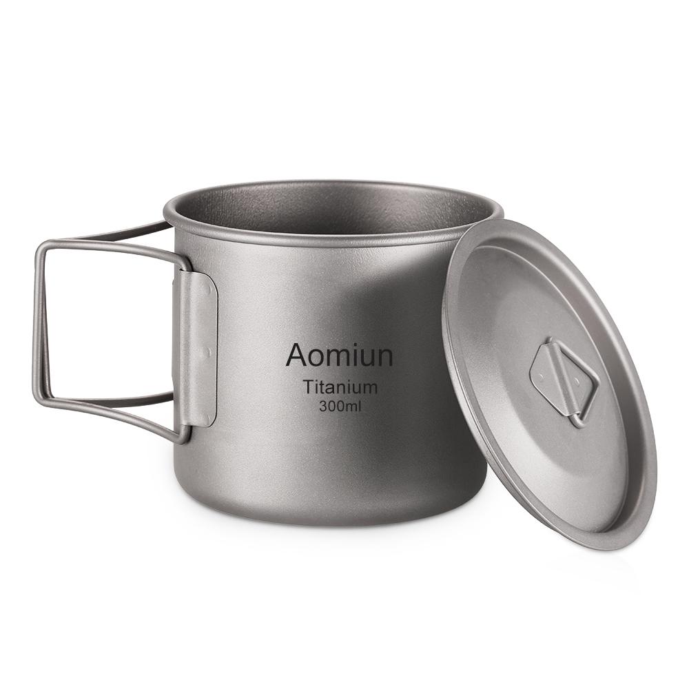 Aomiun Ultralight Titanium Cup Outdoor Portable 2PCS Cup Set 300ml 650ml Camping Picnic Water Cup
