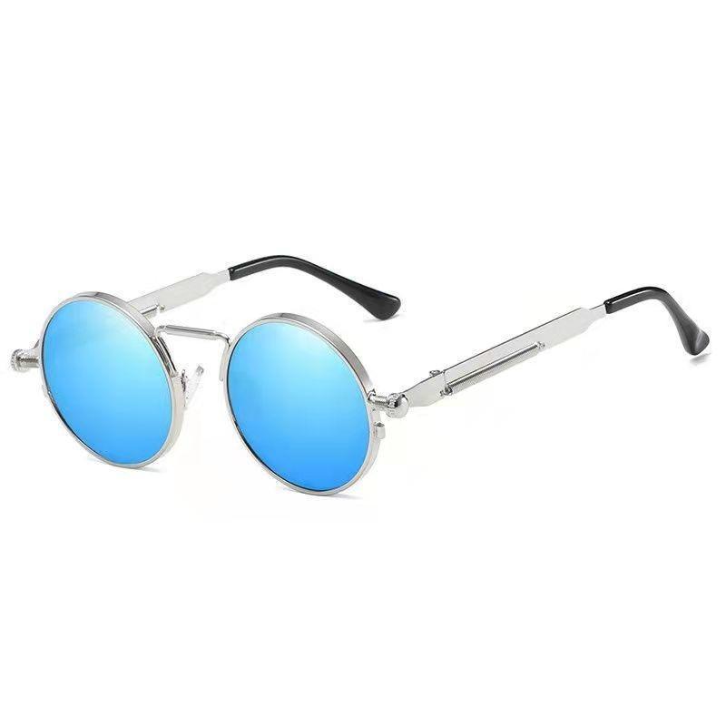 Unisex Retro Steampunk Round Sunglasses with Spring Temple