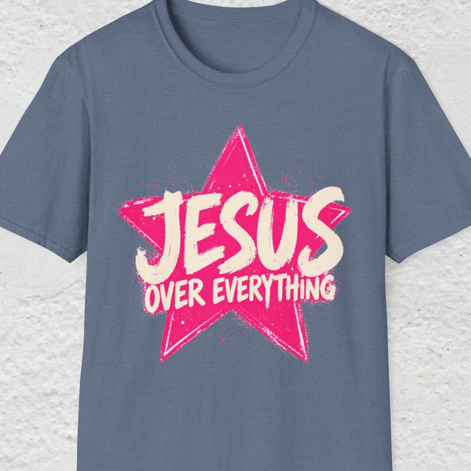 Jesus Over Everything Shirt, Bold Christian Tee, Faith StatemenT shirt, Christian Star Shirt, Jesus Faith T shirt L