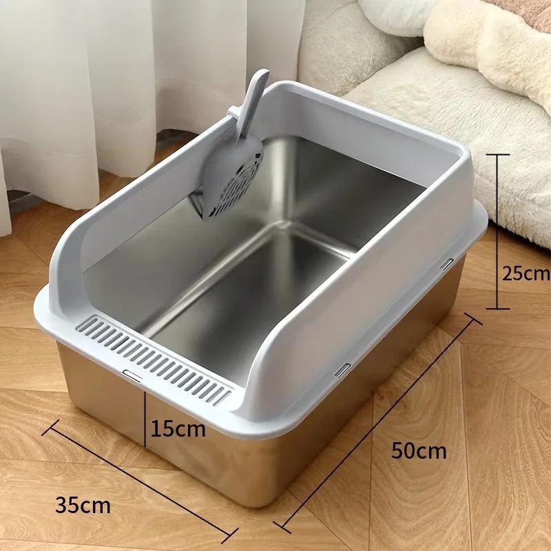 Katzenklo aus Edelstahl mit großer Kapazität, halb geschlossen, Katzentoilette mit erhöhtem Rand, spritzwassergeschütztes Katzenklo, Haustierbedarf