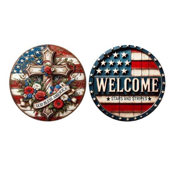 Patriotic Wooden Coasters, Vintage American Theme Coasters with Heat Resistant & Non-Slip Design, 10cm Round Universal Size for Holiday Decor
