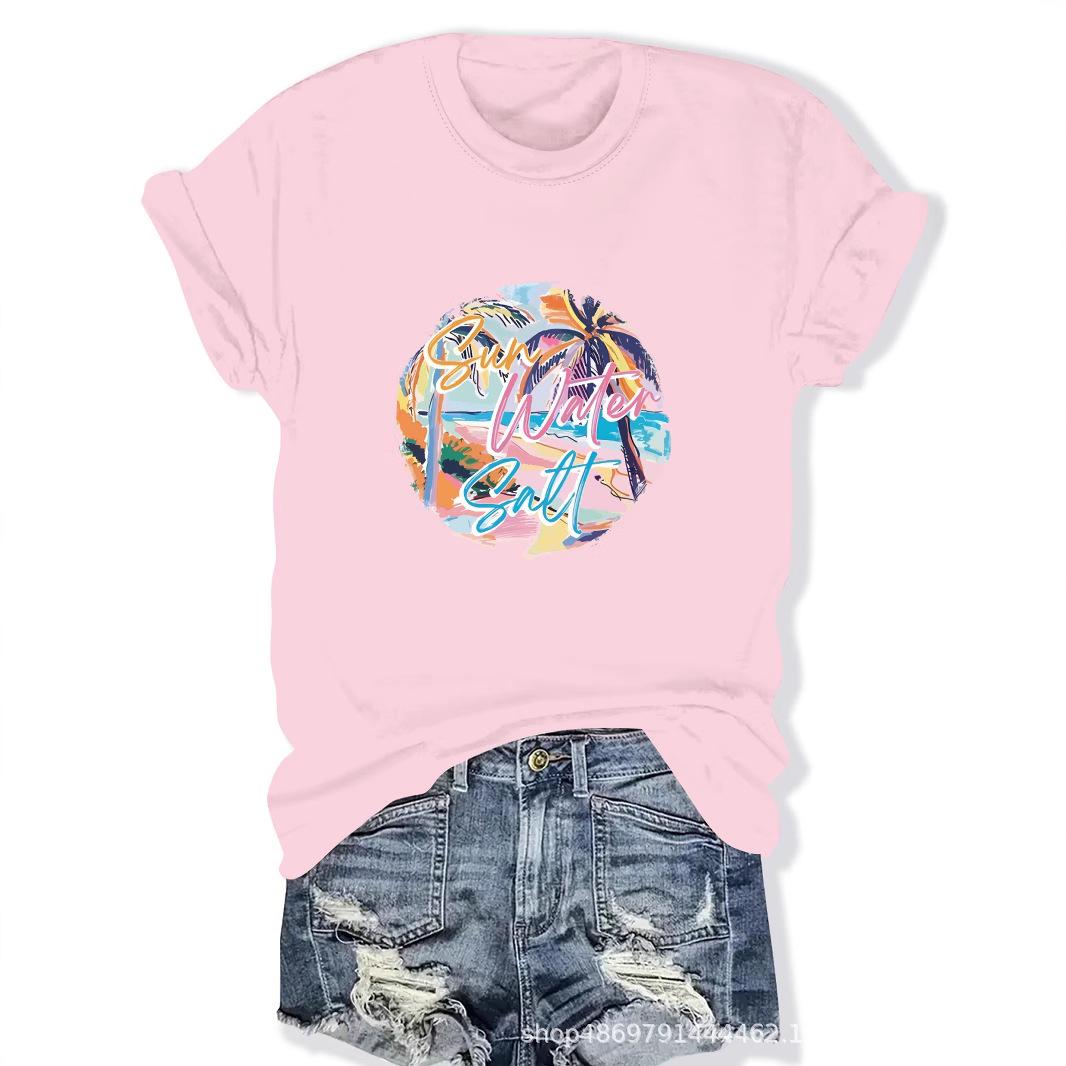 

Women s Round Neck Fashion T-Shirt L розы красного