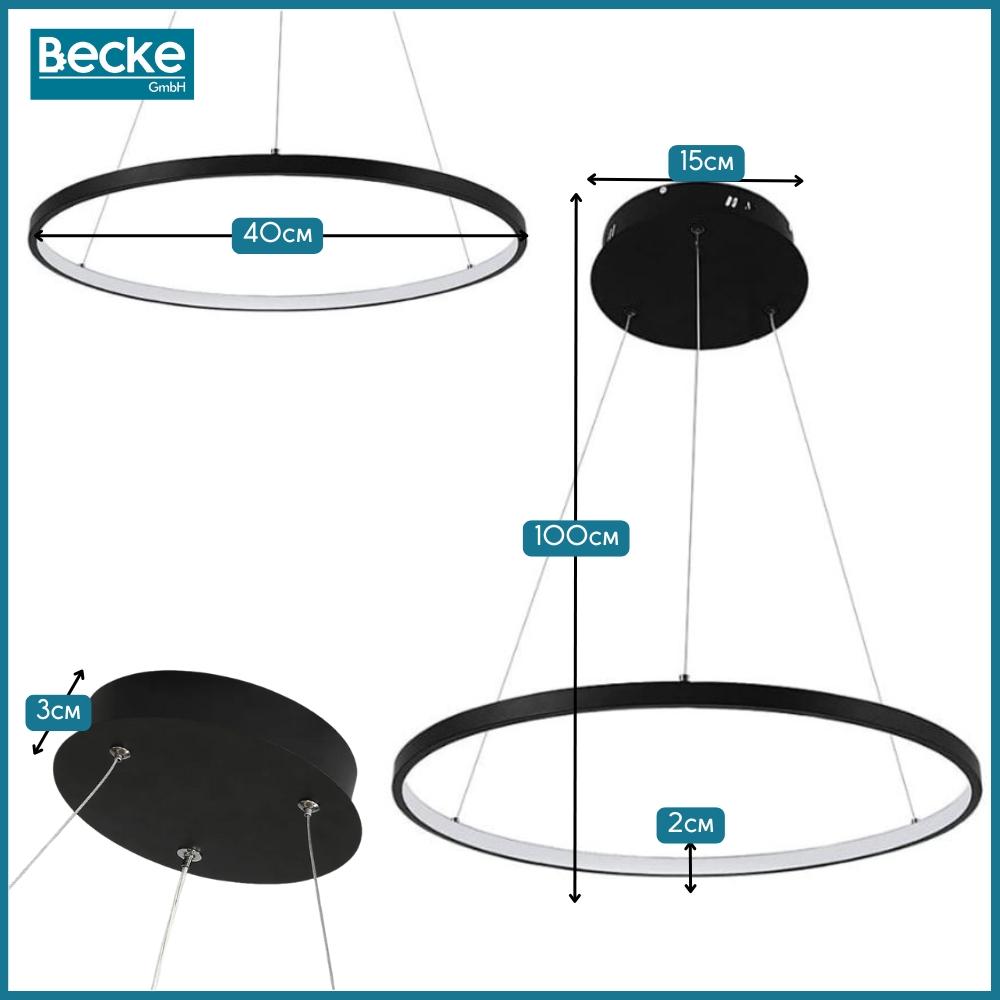 Ringformad LED-taklampa, matt svart, 25W, modern, industriell, hängande, lång, Neutral