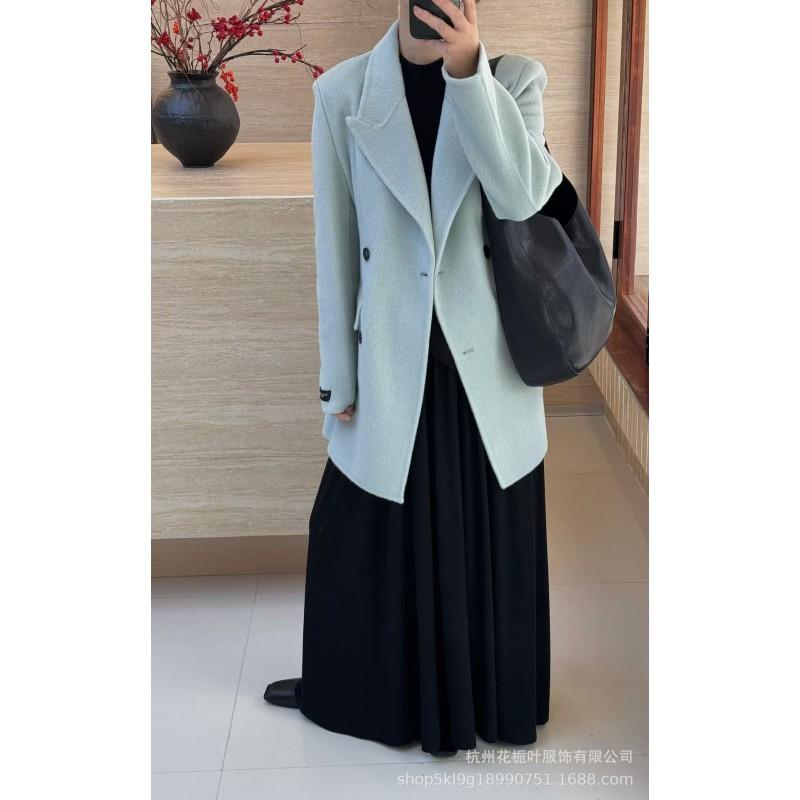 Womens Wool Blend Double-Sided Tailored Coat Mid-Length Single-Breasted Slim Fit Korean Style Winter Outerwear