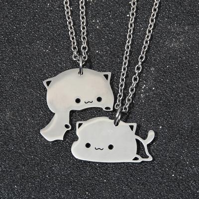 Couple Animal Cats Puzzle Necklace Minimalist Cat Stainless Steel Pendant Necklaces For Couple Charm Matching Necklace Set