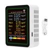 6 v 1 Detektor kvality ovzdušia Infračervený senzor CO CO2 TVOC HCHO PM2.5 PM10 LED farebný displej Tester vnútorného ovzdušia Biela