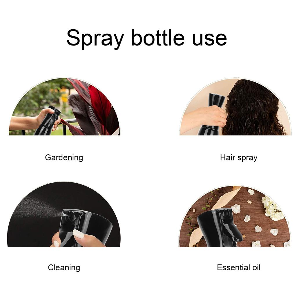 Hair Spray Bottle Empty Water Mist Bottle for Hair Styling Gardening Cleaning 300ml (M)Black
