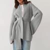Women's  And Winter Coat Solid Color Lace-up Hooded Knitted Cardigan Sweater