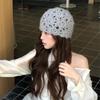 Hollow Knitted Pullover Hat Solid Color Beanies Cap Cute Crochet Flower Hat  Girls