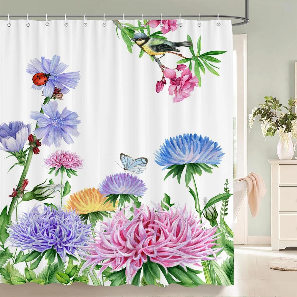 240x180cm Bathroom Waterproof Shower Curtain Beautiful Flower Plant Leaves Printing Polyester Home Decoration Curtain With Hook