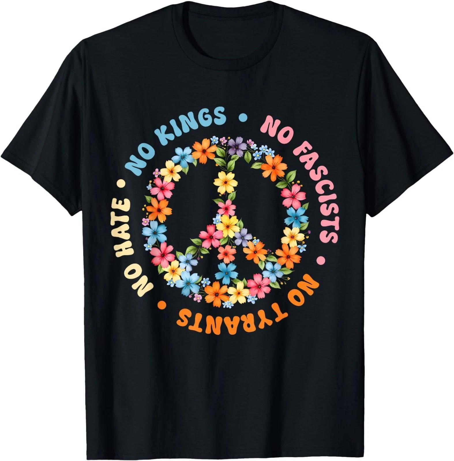 No Tyrants No Kings Floral Peace Sign Political Protest T-Shirt L