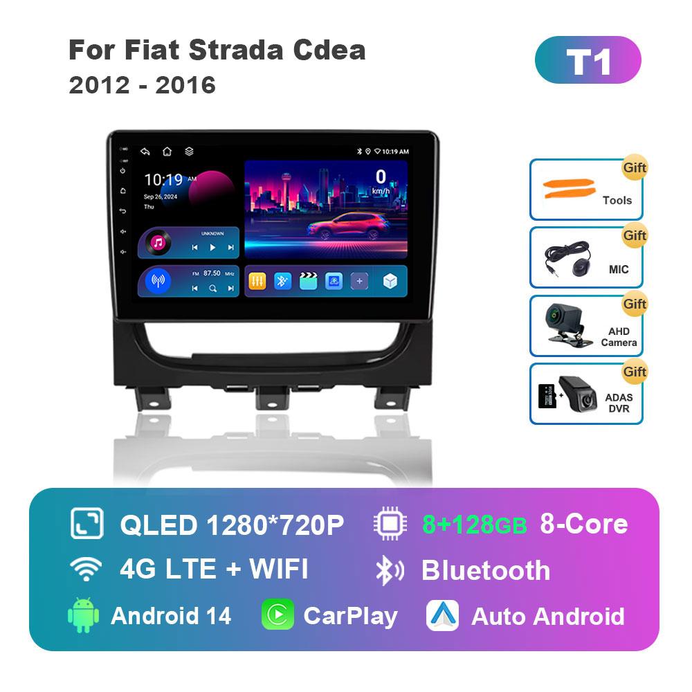 for Fiat Strada Cdea 2012 - 2016 Car Radio Multimedia Player Android 14 Intelligent System BT 4G DSP Stereo WiFi Auto Tools