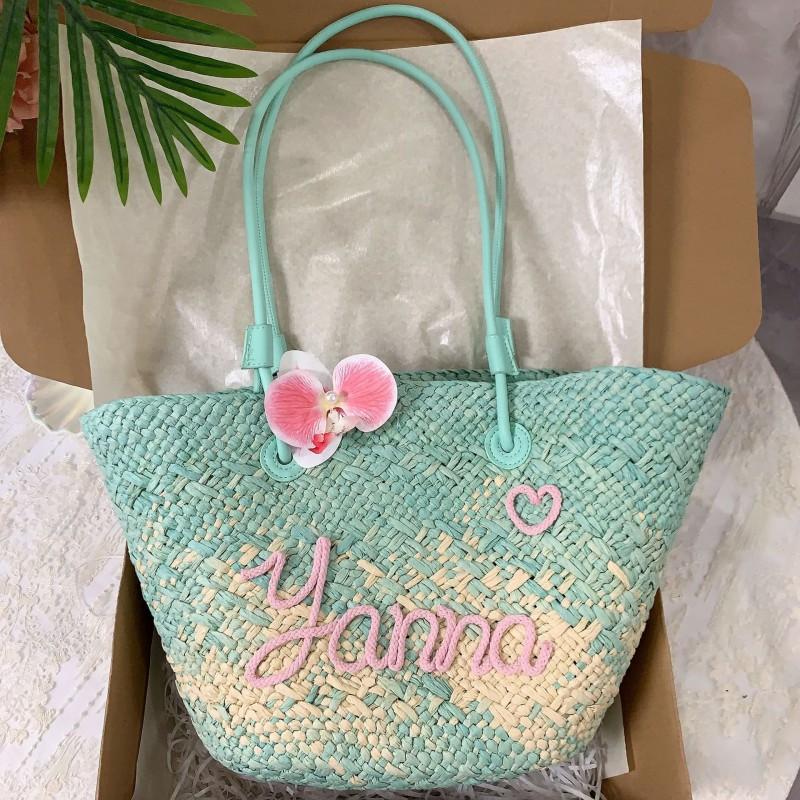 

Hand-woven Large Capacity Straw Bag With Adjustable Letters One-shoulder Handbag Beach Vacation Commuter Travel Collection and purchase, free drawstring inner bag