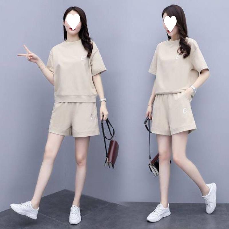 Embroidered Sports Suit for Women Summer Large Size Loose Fashion Korean Style Short-sleeved Shorts Casual Two-piece Set