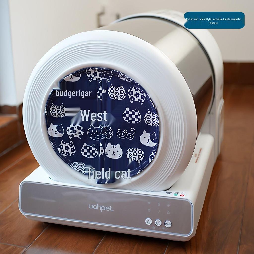 Stainless Steel Cat Litter Box with Dustproof, Odor-Control, Litter-Trapping Door Curtain for Privacy.