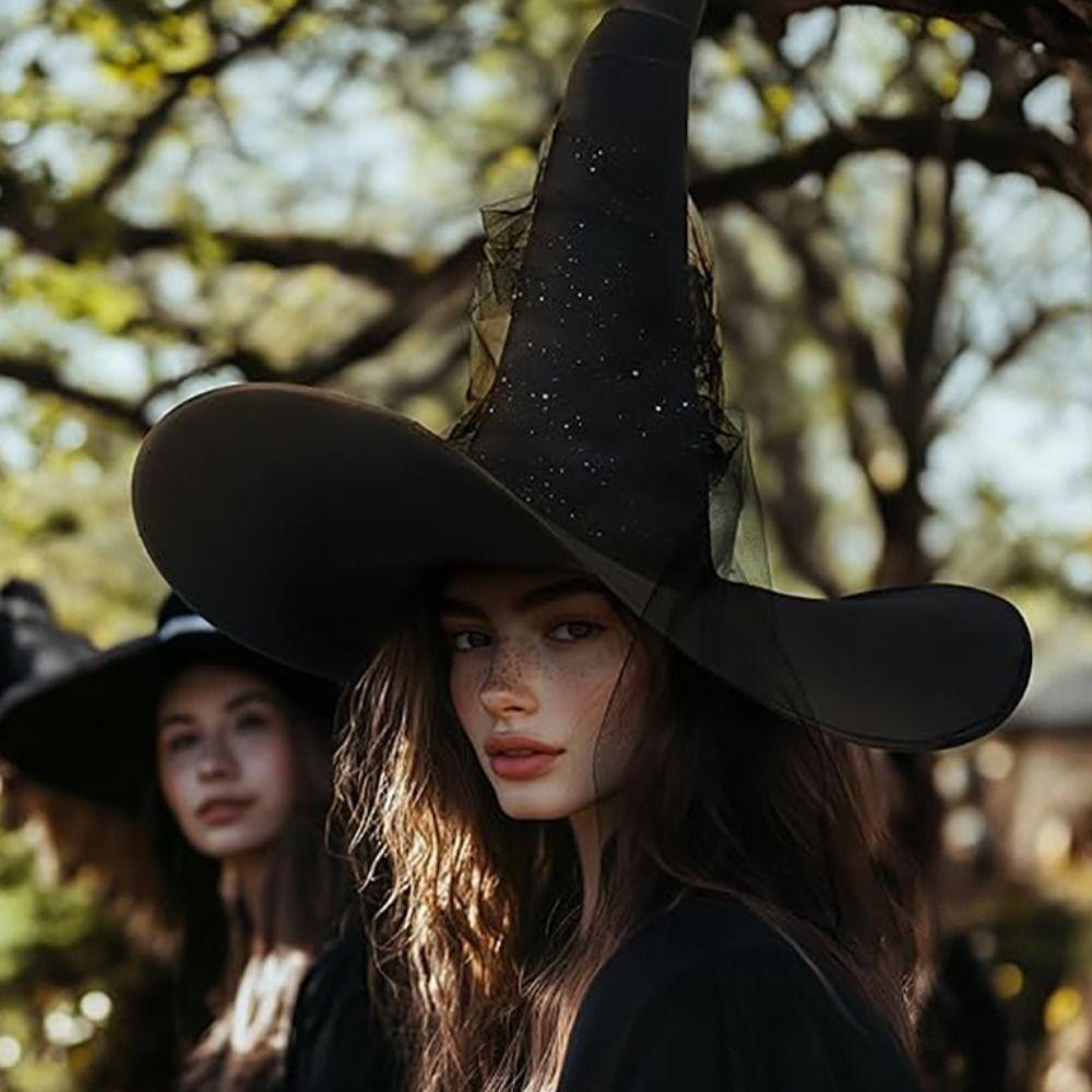 Mesh Yarn Cover Halloween Witch Hat With Veil Masquerade Cap Cosplay Accessories Masquerade Ball