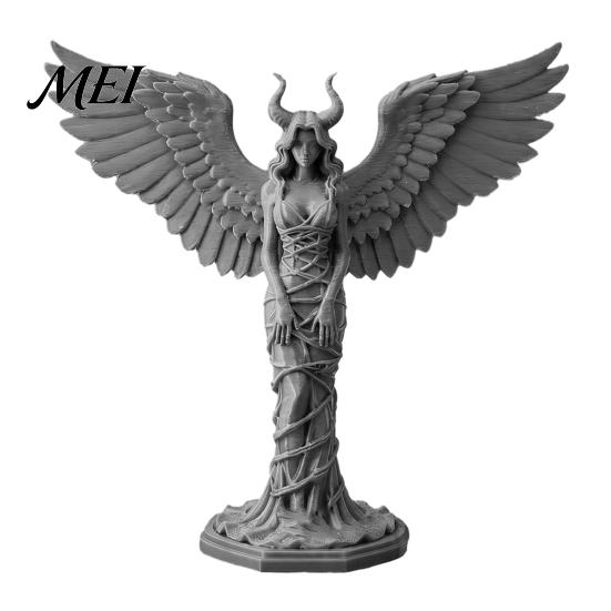 Matte Texture Ornaments Demon Angel Statue, 3D Printed Wings Texture, Devil Fall-Resistant Ornament for Desk Study Entrance Hall Decoration