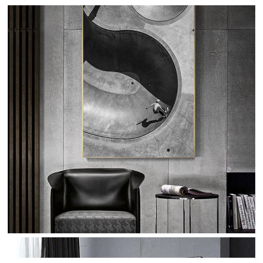 Poster Prints Venice Skatebowl Picture Skateboarding Sports Wall Art Canvas Painting Decor Skatepark Black White Photo