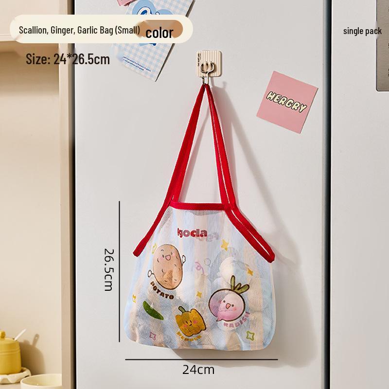 Wall-Mounted Breathable Mesh Bag for Storing Scallions, Ginger, and Garlic