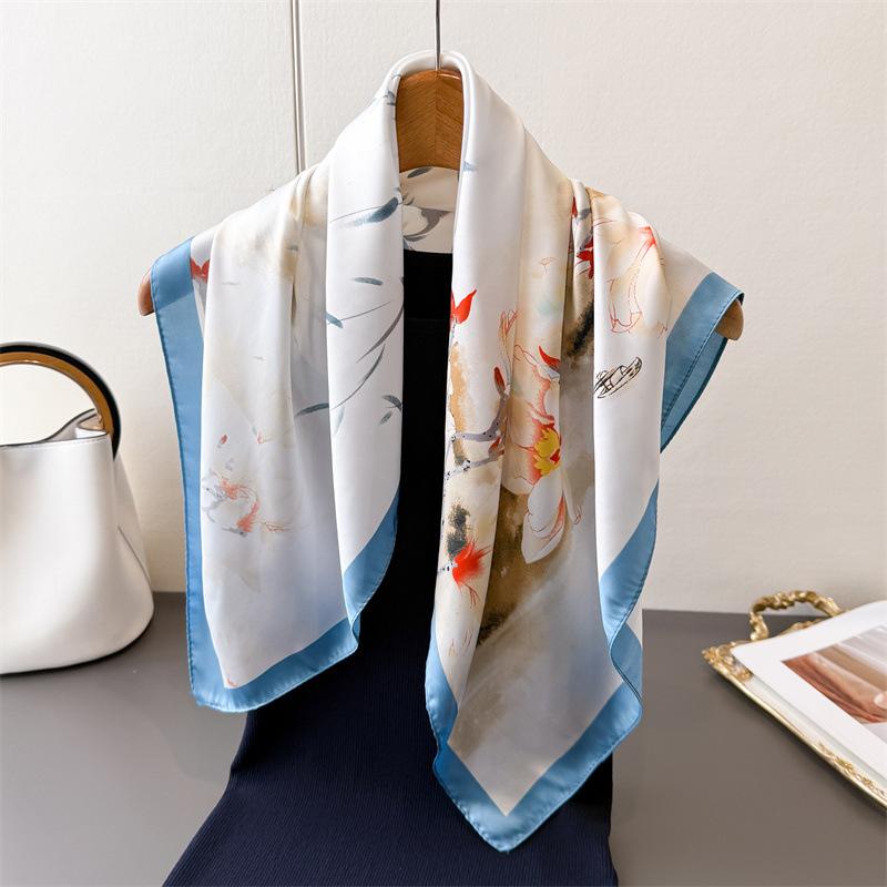 Magnolien-Charme Druck Simulation Seidenschal Quadratischer Schal High-End Stola Vielseitiger Hals Kleiner quadratischer Schal Kopftuch