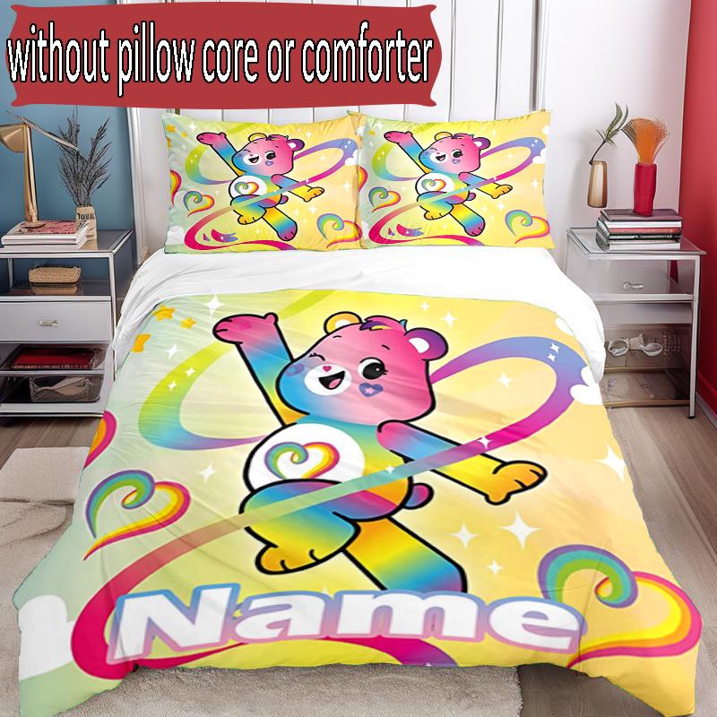 3'lü Nevresim Takımı (1*Nevresim Kılıfı + 2*Yastık Kılıfı, Çekirdeksiz), Kişiye Özel İsimli Care Bears Desenli Nevresim Takımı, Ev Yatak Odası Dekorasyon Hediyesi