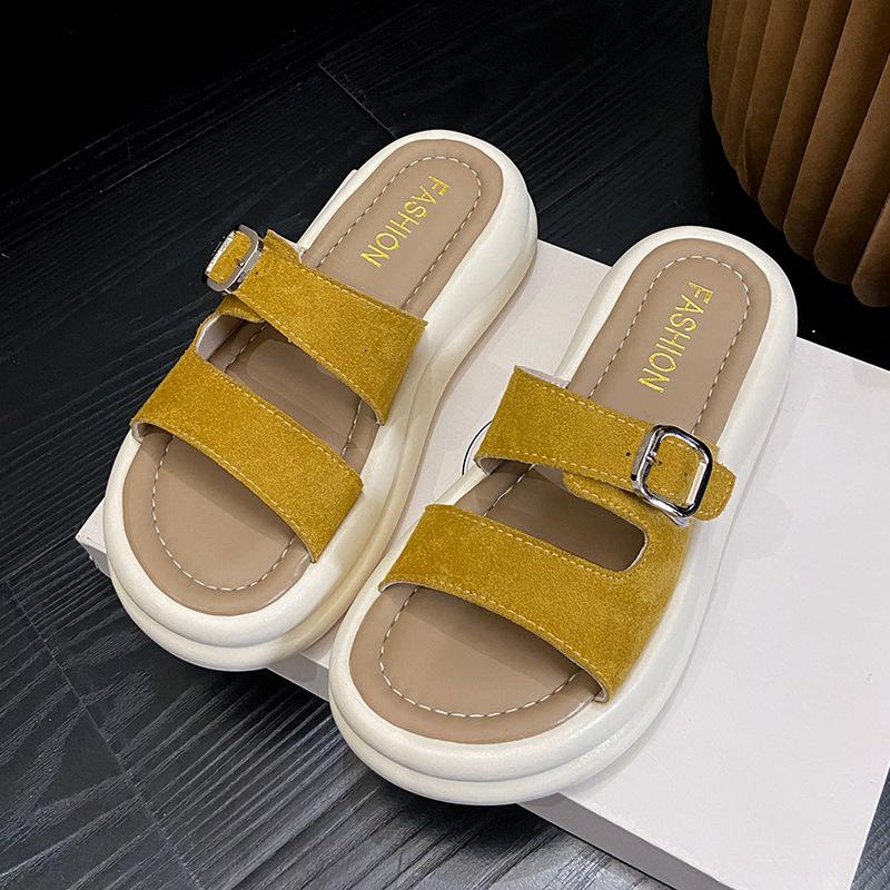 Summer new fashionable versatile cool slippers non-slip beach sandals soft leather thick bottom heightening soft bottom outer slippers