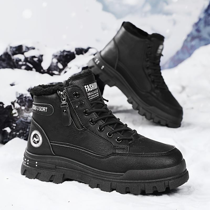 Bottes de Neige pour Homme Style Vintage - Bottes d'Hiver Mi-Mollet Décontractées avec Fermeture à Lacets, Bout Rond et Semelle en PVC Durable, Bottes d'Hiver