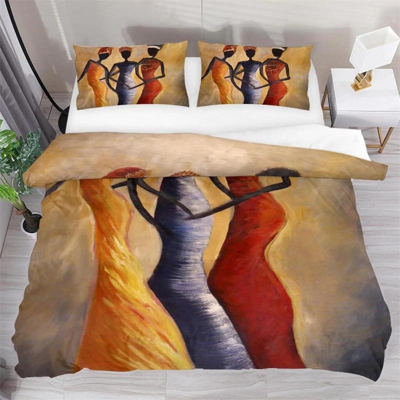 African Woman Bedding Set Vintage Africa Country Comforter Cover for Kids Boys Girls Teens Boho Style Exotic Nation Microfiber