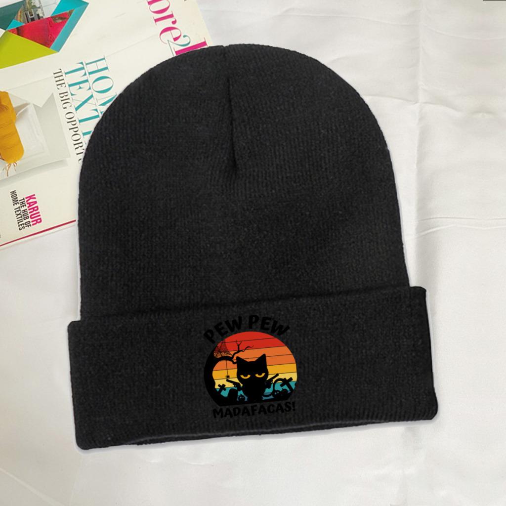 Pew Pew Madafakas tricot chapeau bonnet automne hiver chapeaux chaud hip-hop chat avec des armes à feu casquette unisexe femmes cadeau