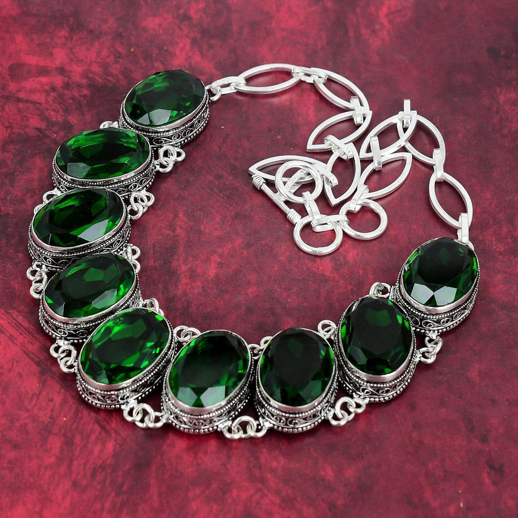 Chrome Diopside Handmade Gemstone Necklace, 925 Solid Sterling Silver Necklace, Unique Design Jewelry Necklace